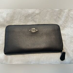 Coach Pebbled Black Leather Zip Around Wallet